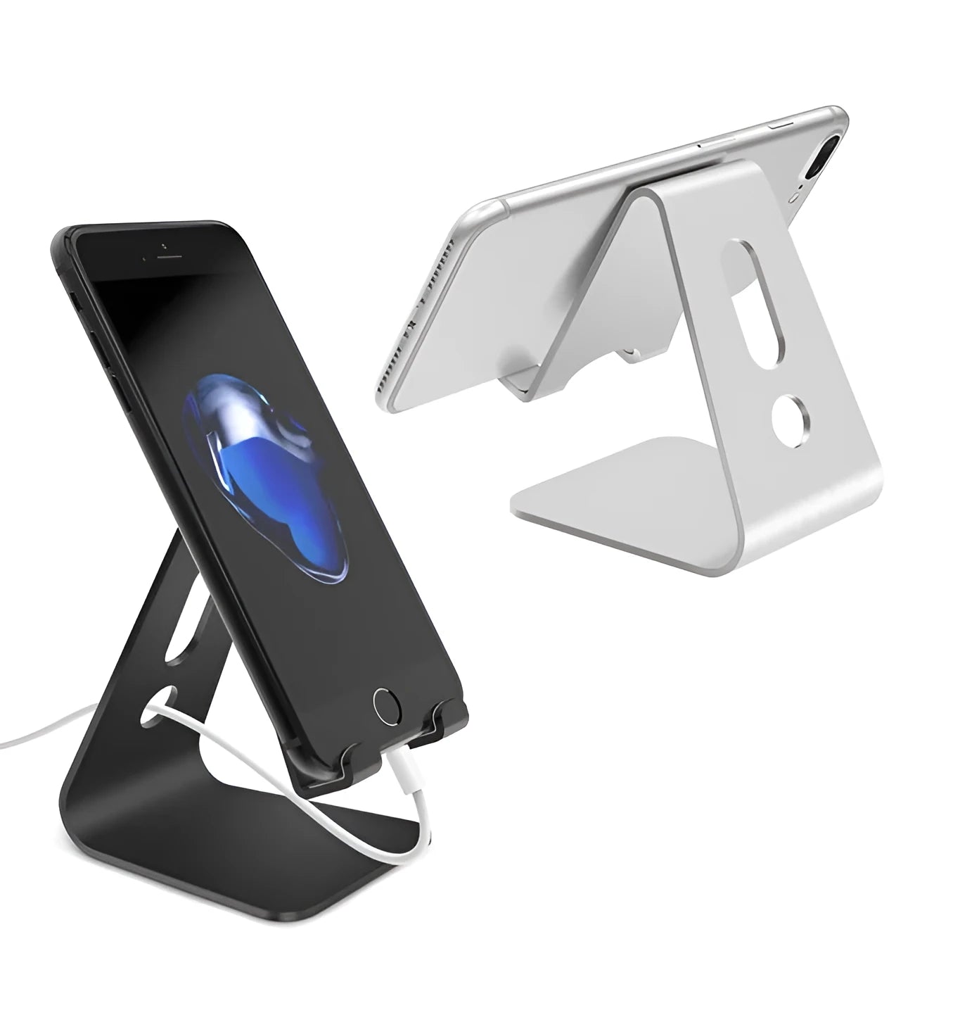 Aluminium alloy universal phone holder in black, red, rose gold, and silver colours