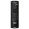 Black Mele F10 Deluxe wireless air mouse remote control with QWERTY keyboard and USB receiver.