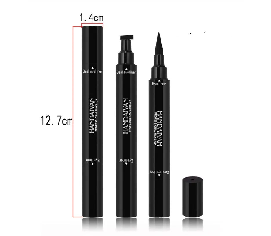 Double-headed seal eyeliner pen in black with triangle seal tip and waterproof 2-in-1 design.