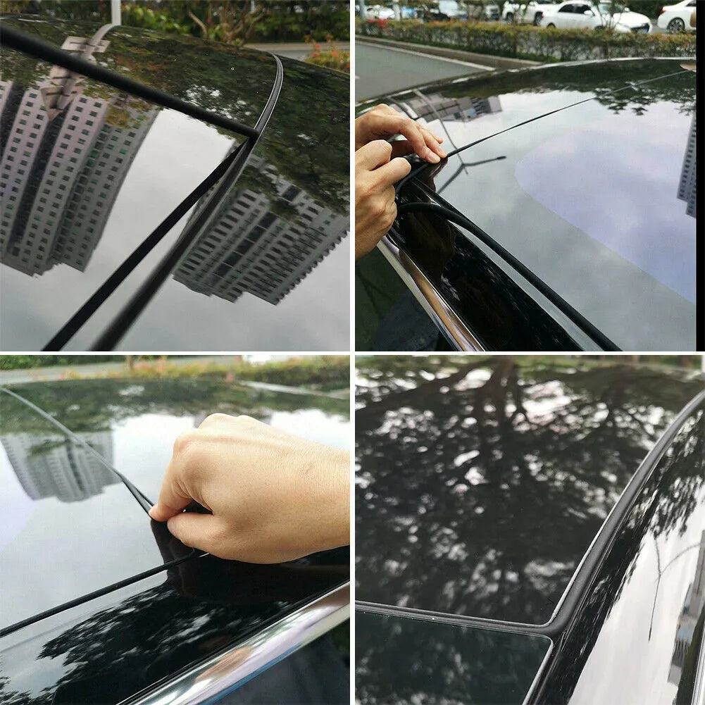 Tesla Model 3 black silicone sunroof seal 285 cm length on white background