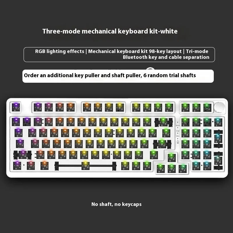 98-key wireless Bluetooth mechanical keyboard kit with metal knob on desk