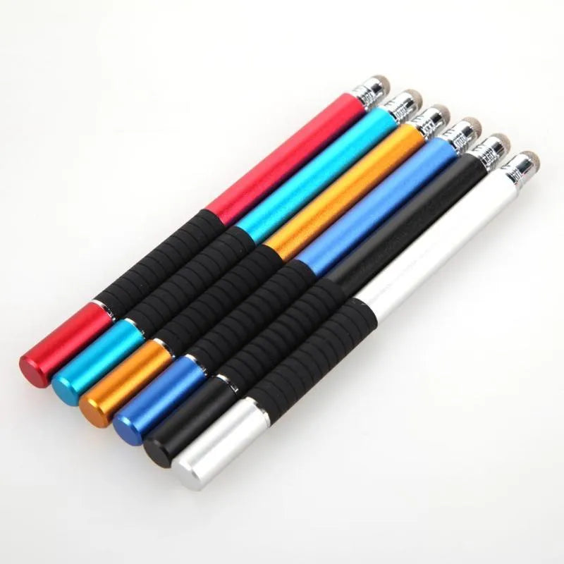2-in-1 capacitive stylus pen with conductive cloth head and suction cup disc in aluminium barrel, 132mm length, multiple colours