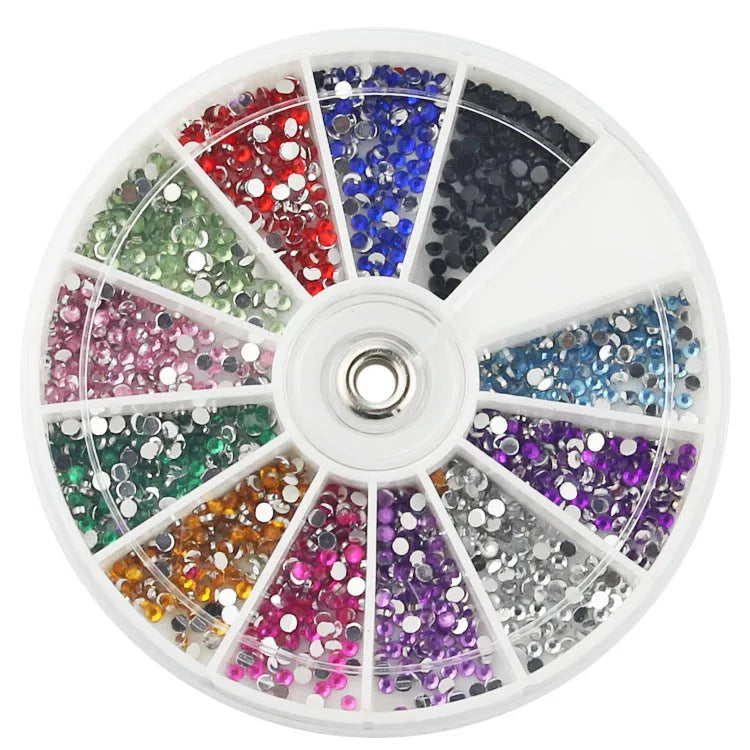 Flatback diamond rhinestone nail art in 1.5mm pack of 12 assorted colours