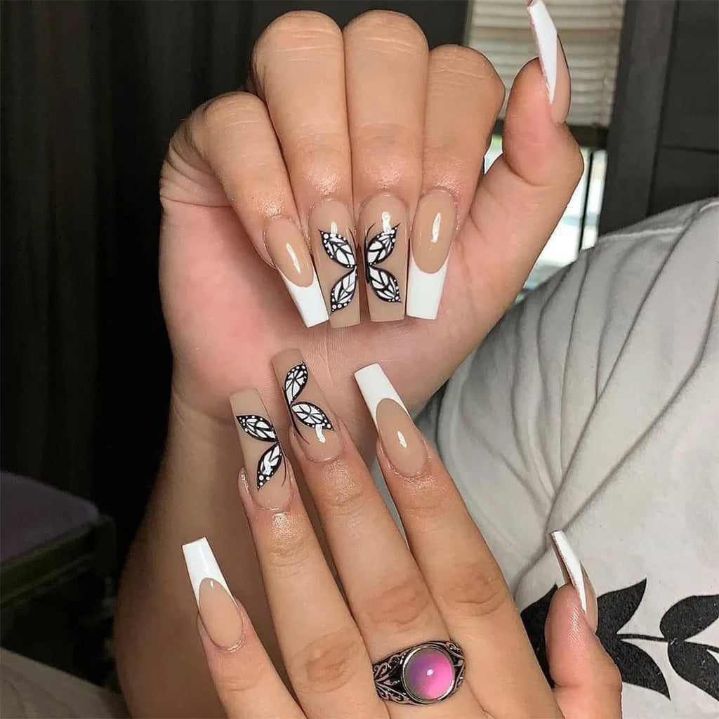 White French butterfly fake nails, 24-piece press-on set, colour JP1398, 18g box