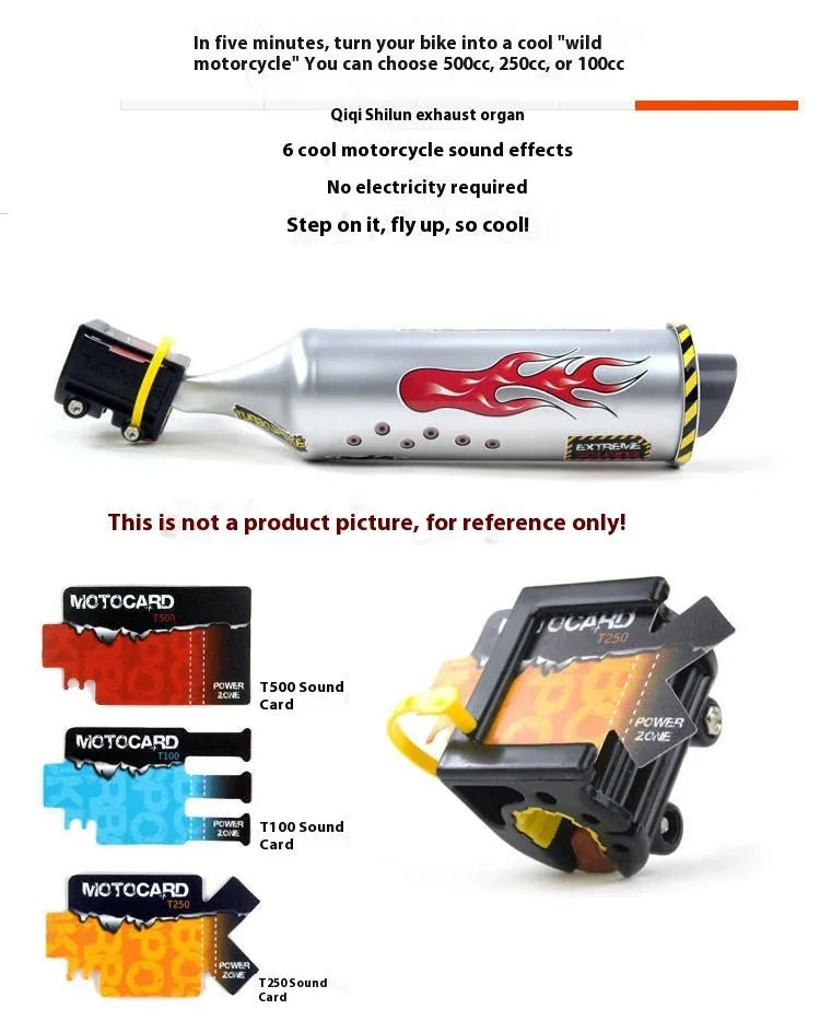Motorcycle engine sound effect loudspeaker for bicycle bike, PE tube, 39cm packed size, with sound cards and bracket