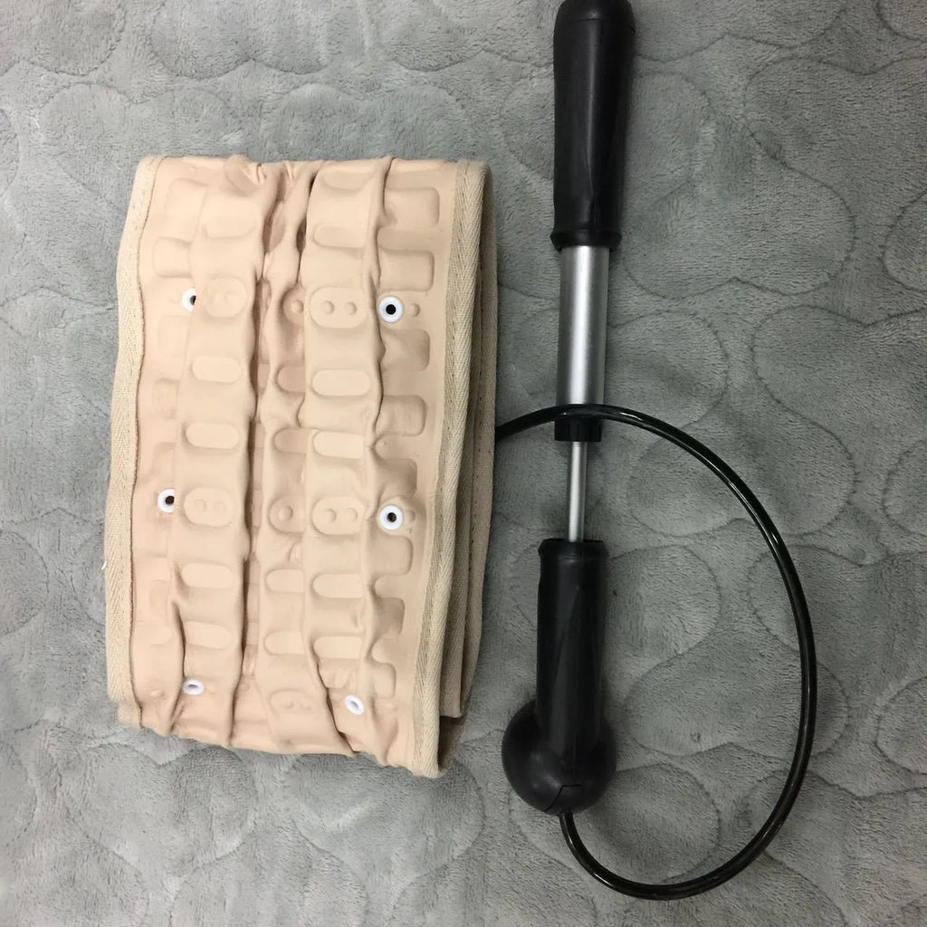 Waist air traction brace belt with inflatable ball and magnetic massage for lumbar spine support, worn on the waist