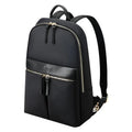 Women's nylon backpack computer bag under 20L with zip closure, laptop insert, phone pocket and certificate bag in Black or Pink