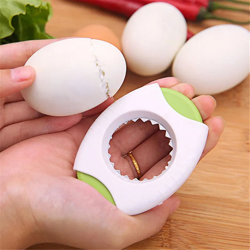 Kitchen egg opener for sushi strainer in green, yellow, and blue colours with stainless steel blade