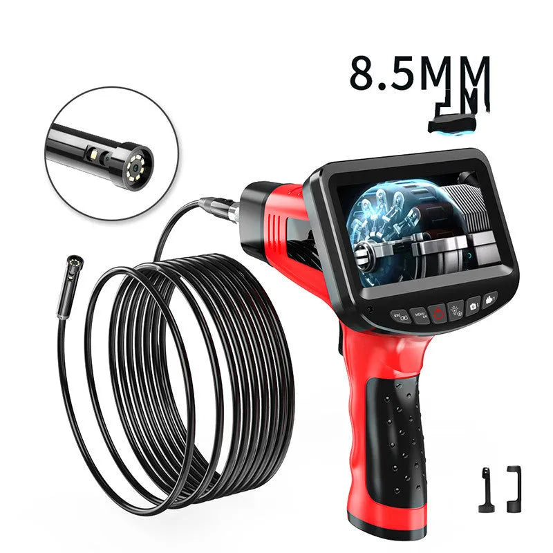 8.5mm diameter dual-lens endoscope camera with a long hard-wire cable for inspection work.