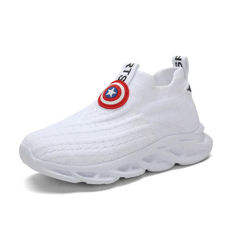 Children's black and white knitted overshoes with MD sole for runway use