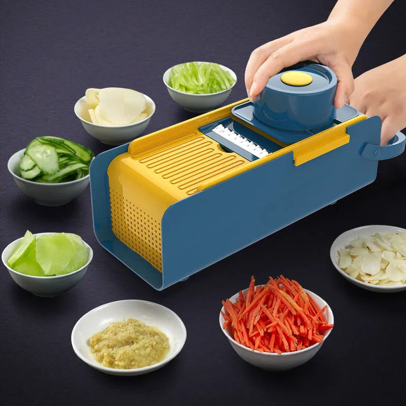 Hand-push grater with ABS plastic body and stainless steel blades on a white background