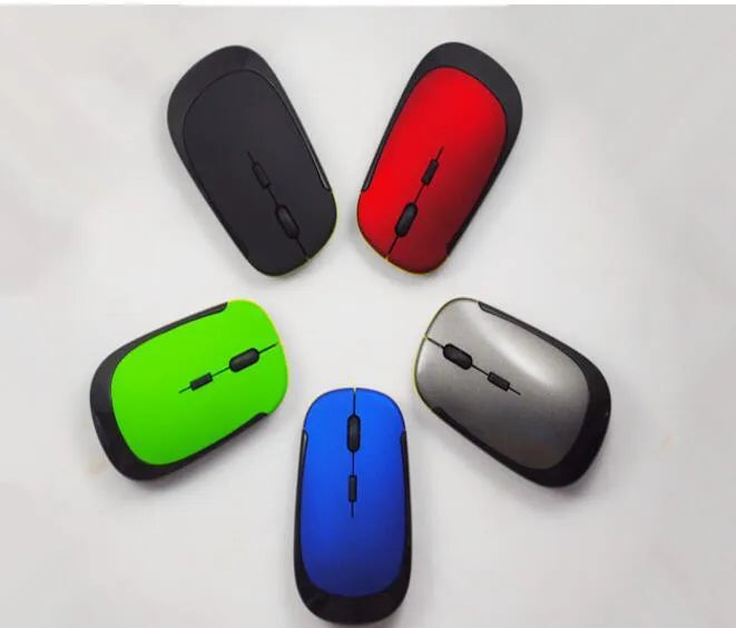 2.4G wireless optoelectronic mouse with USB receiver, available in black, blue, green, red, silver