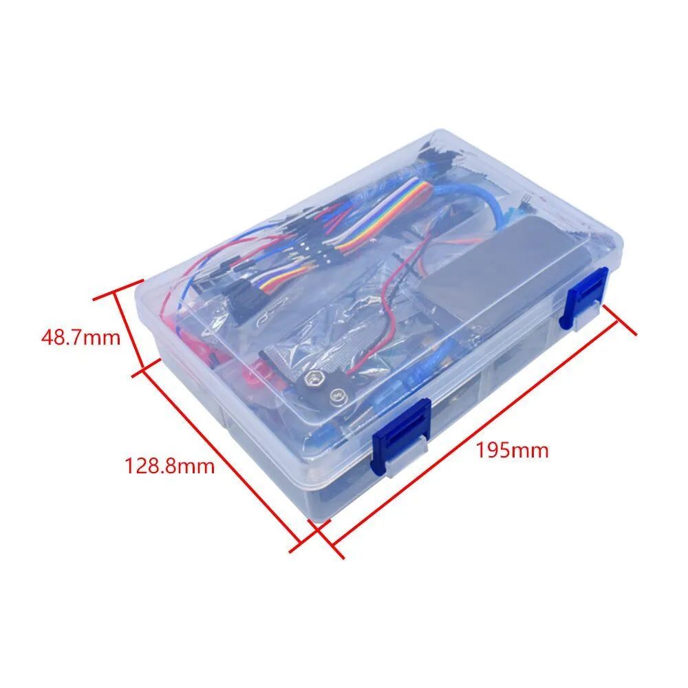 RFID upgraded Arduino starter kit with stepper motor, UNO board, breadboard, sensors, and LCD modules