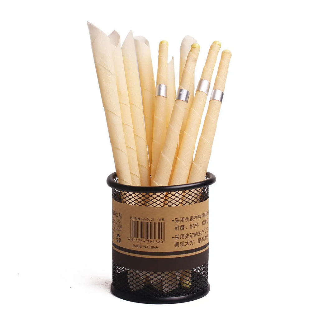 Natural beeswax ear candle for ear wax removal, conical shape, 23.5cm length, on a white background