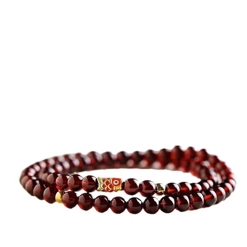 Wine red garnet bracelet for women with micro glass beads in Chinese style