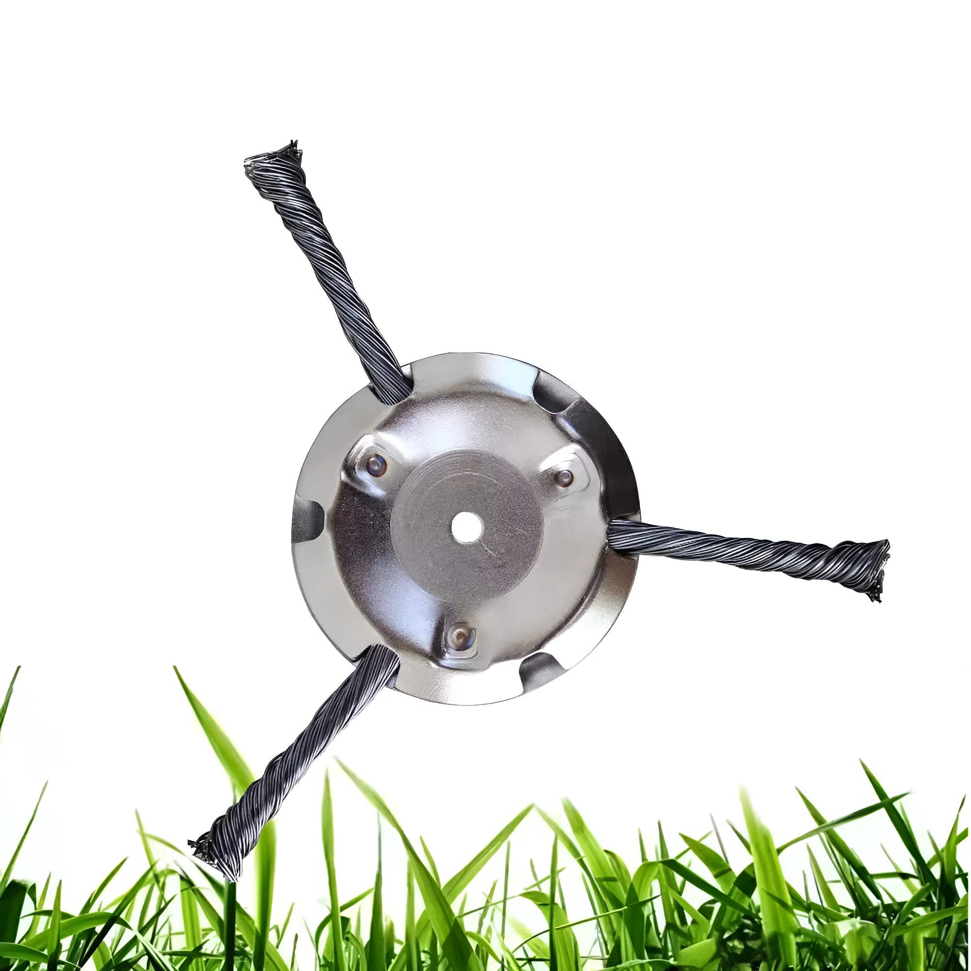 Stainless steel brush head accessory for a mower with a 150mm diameter, shown with anti-falling wire.
