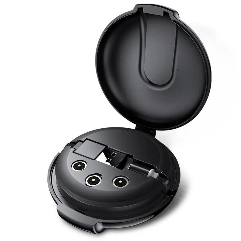 Black 3-in-1 magnetic retractable charger with car mount patch and 1-metre cable