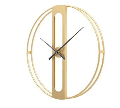 Round metal wall clock with 50cm diameter analogue dial in black or gold colour
