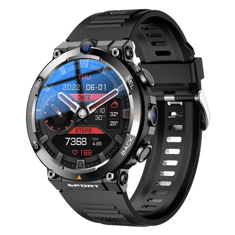 Sports smartwatch with dual cameras, TFT touch screen, and heart rate monitoring functionality