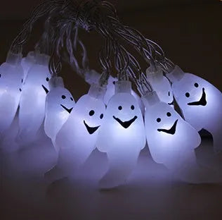 Halloween LED string lights with pumpkin and ghost decorations on 1.2 metre waterproof battery-powered string