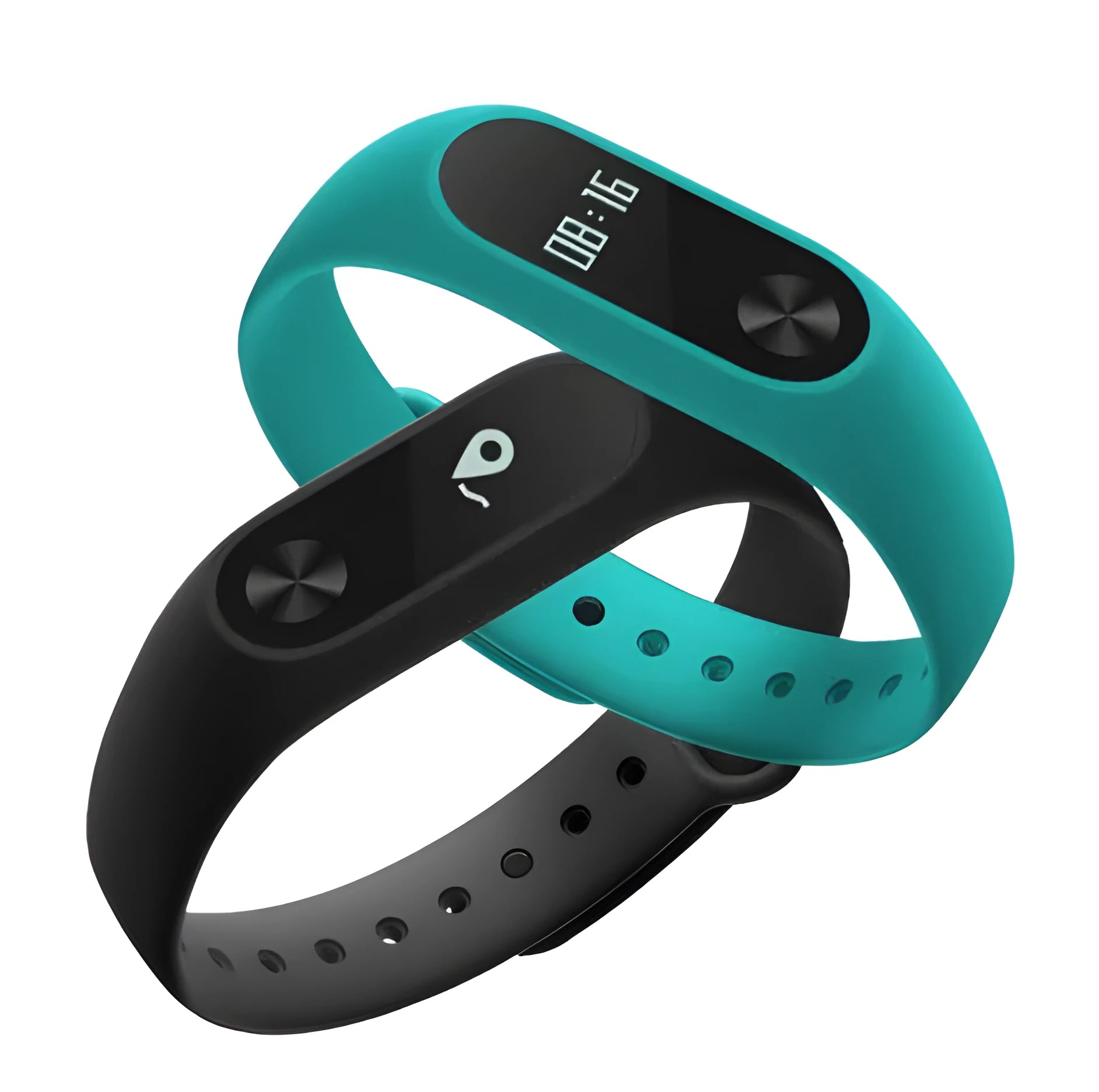 Xiaomi Mi Band 2 black fitness tracker with OLED screen on an adjustable wrist strap.