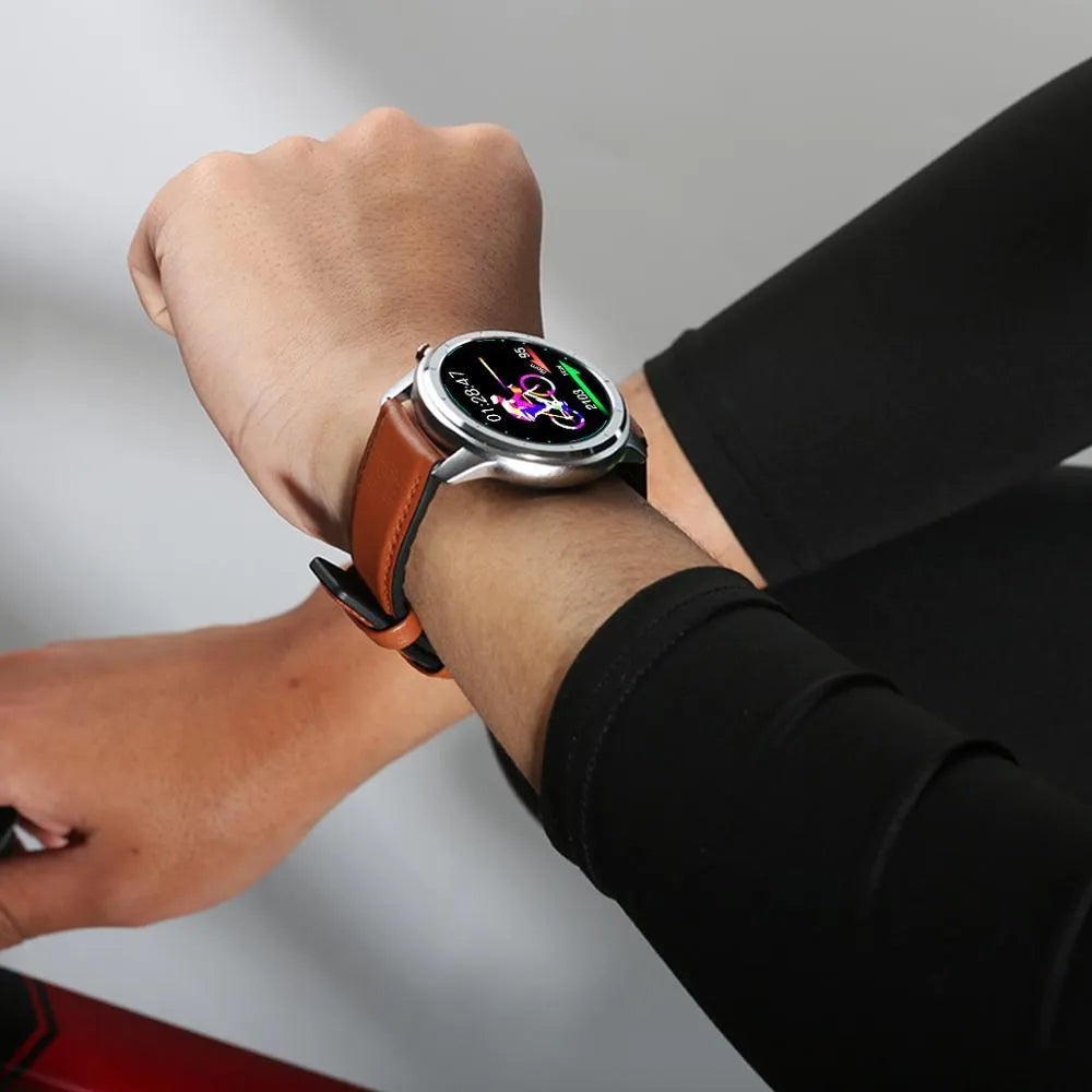 LEMFO LF26 smart bracelet showing 1.3 inch screen and side button in silver and brown colour option.