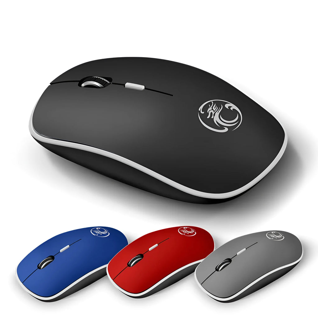 Mute wireless business office mouse in black, ultra-thin mini 115x65x33mm with USB receiver