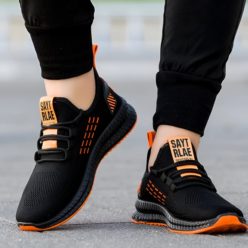 Men's low-top casual sports shoes with flying three bars stripes and cross-strap design on a Flying Weave upper.