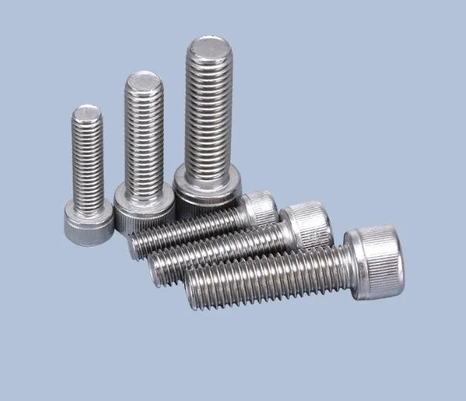 Stainless steel turntable cartridge mounting kit with allen bolts, nuts, washers, and two allen keys.