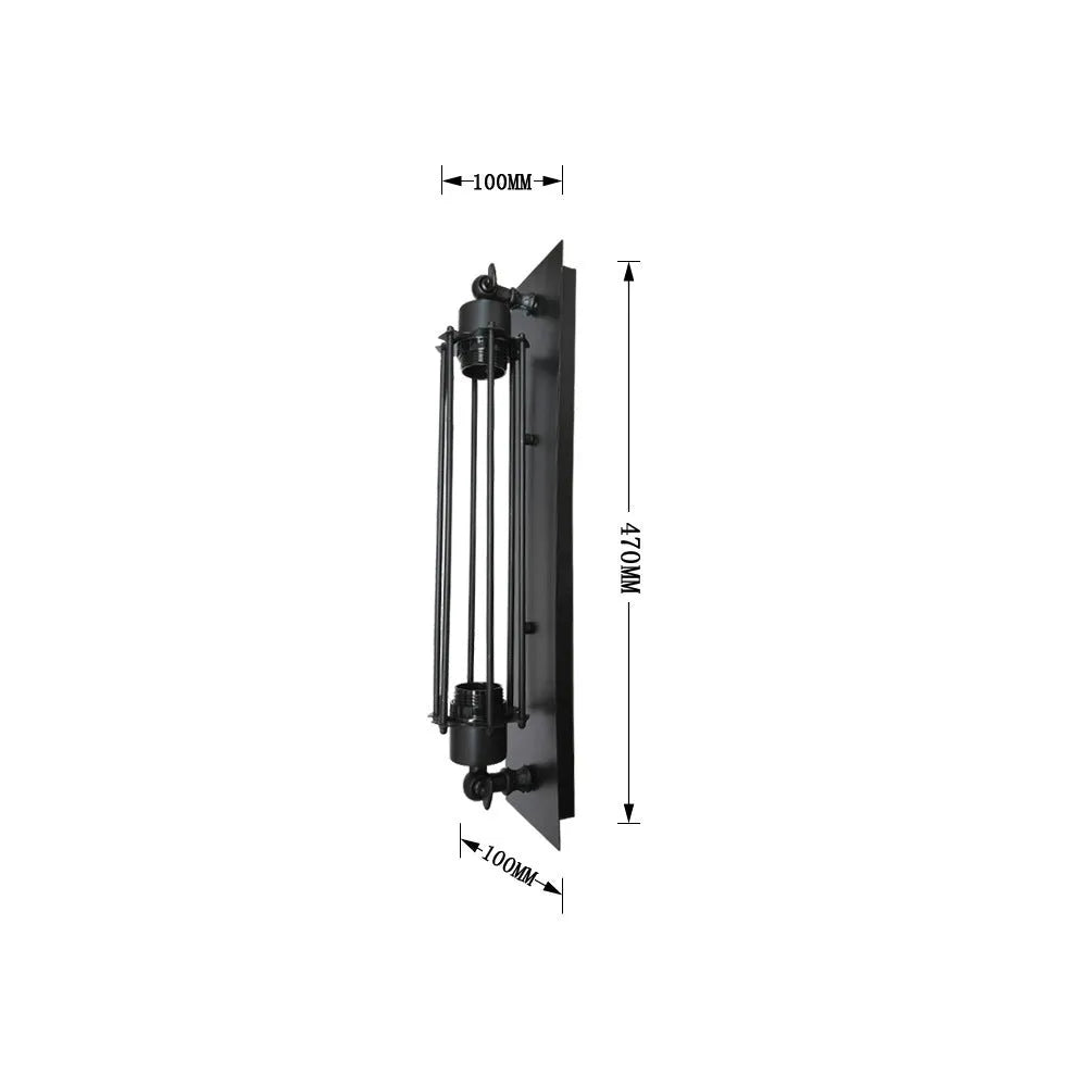 Retro industrial iron devil island flute wall lamp in black finish with visible metal shade