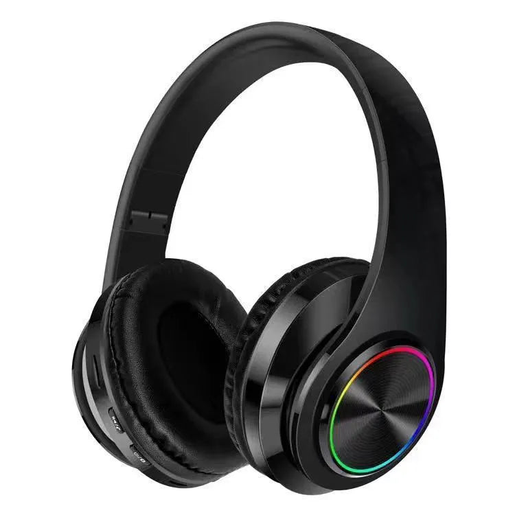 Black head-mounted Bluetooth gaming headset with over-ear cups and adjustable band.