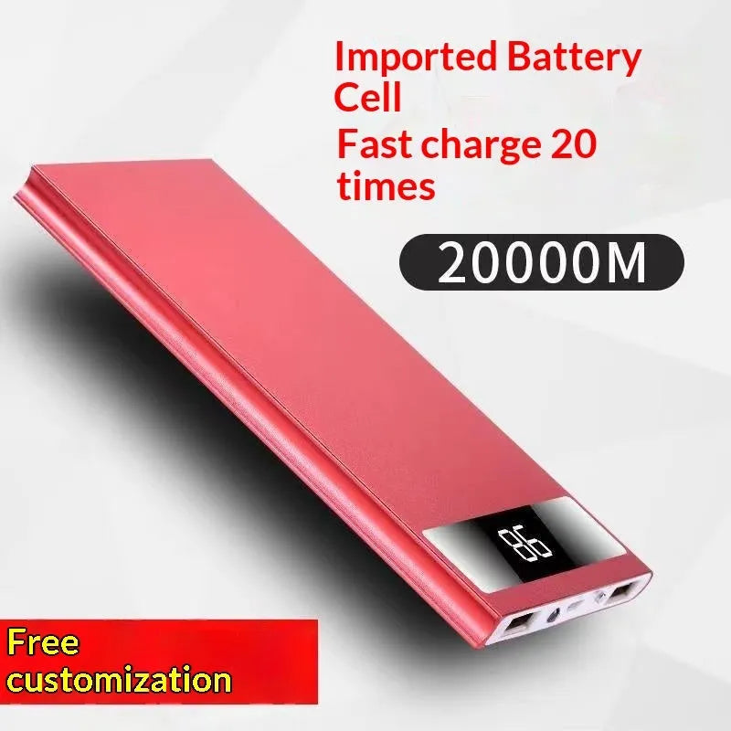 Ultra-thin 20000mAh alloy power bank power display USB charging six colours