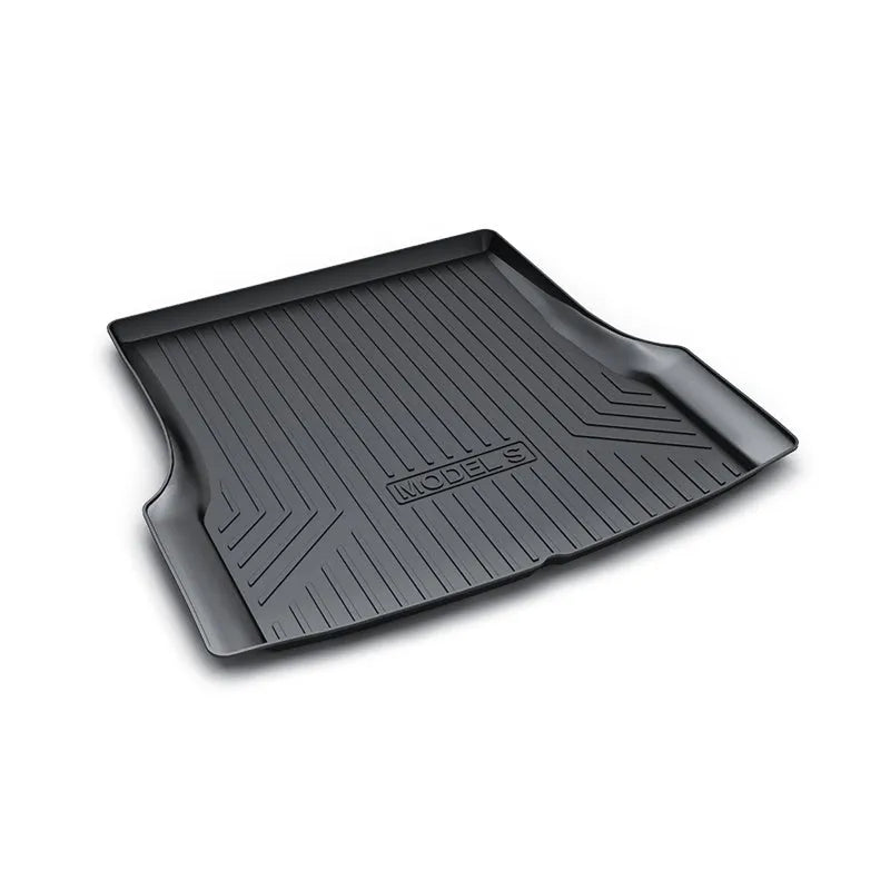 Rubber floor mats with TPE footrest designed for Tesla Model 3, Y, X, and S cars.