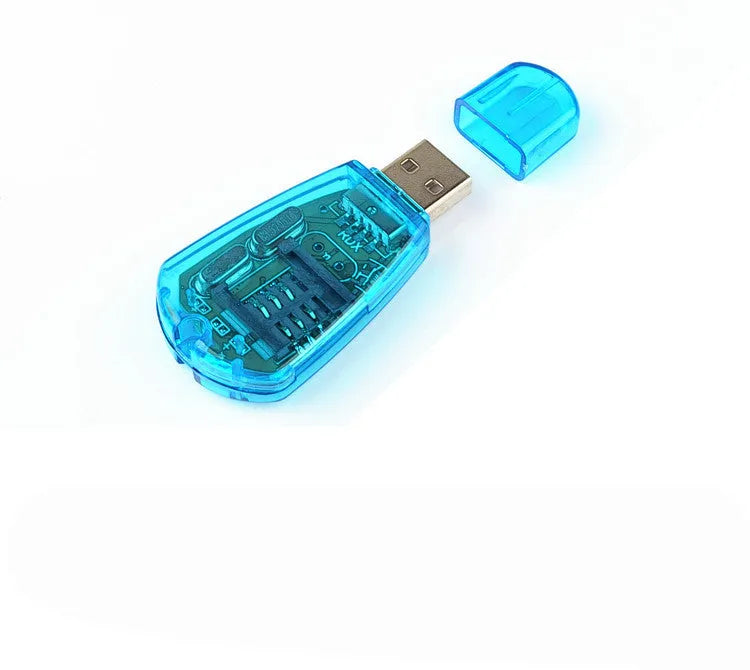 Blue USB 2.0 SIM card reader for mobile phone data transfer and backup