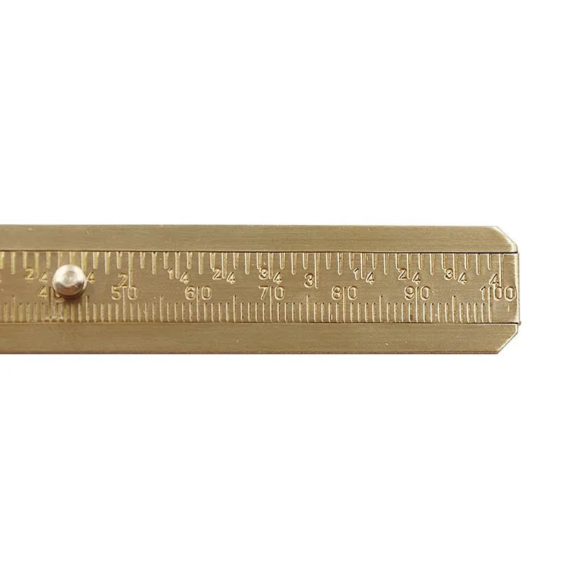 Double scale mini copper caliper 100mm brass vernier with clear markings on wooden surface