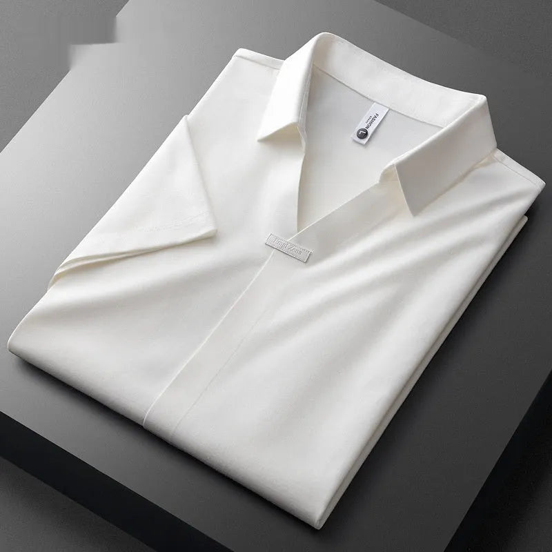 Men's slim fit lapel polo short-sleeved t-shirt in cotton blend fabric