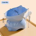 Stainless steel cat bowl with a slanted black base, showing its wide, shallow food dish.