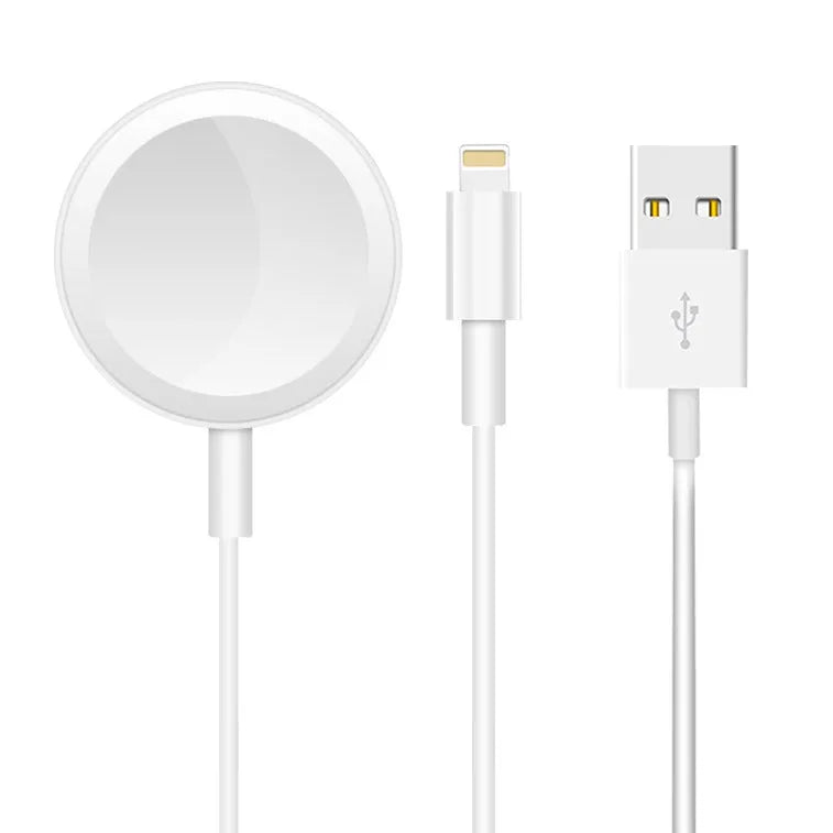 White two-in-one wireless charging device for watches with USB connector