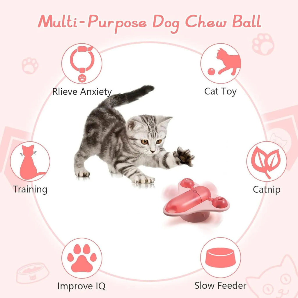 Blue interactive pet puzzle toy with airplane cabin snack dispenser, bell, and catnip on a suction cup base