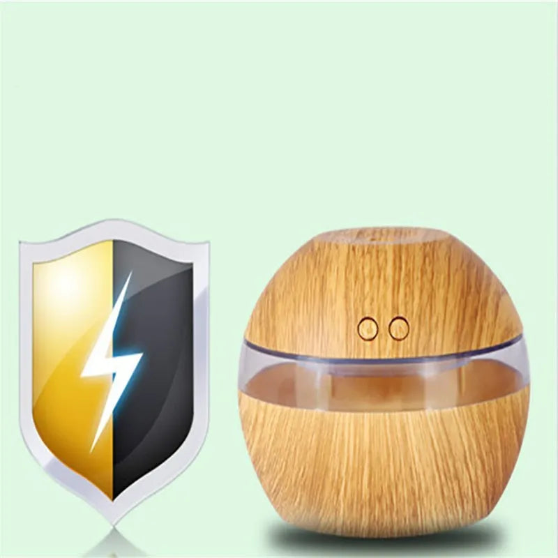 Brown wood grain USB humidifier with 200ml water tank on desk