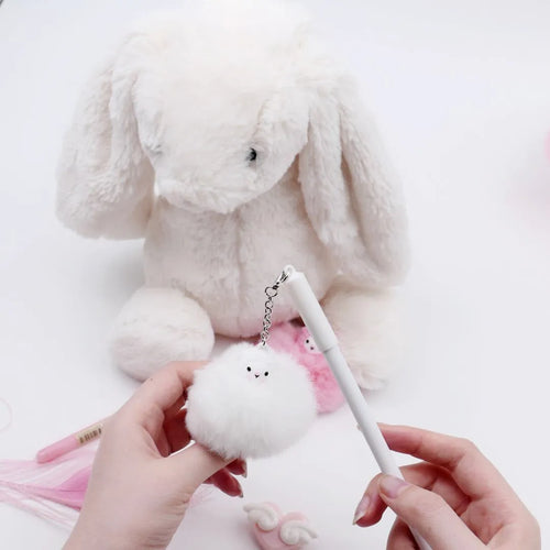 Alpaca hair ball pendant pen showing decorative pendant and 17cm length with 0.5mm tip
