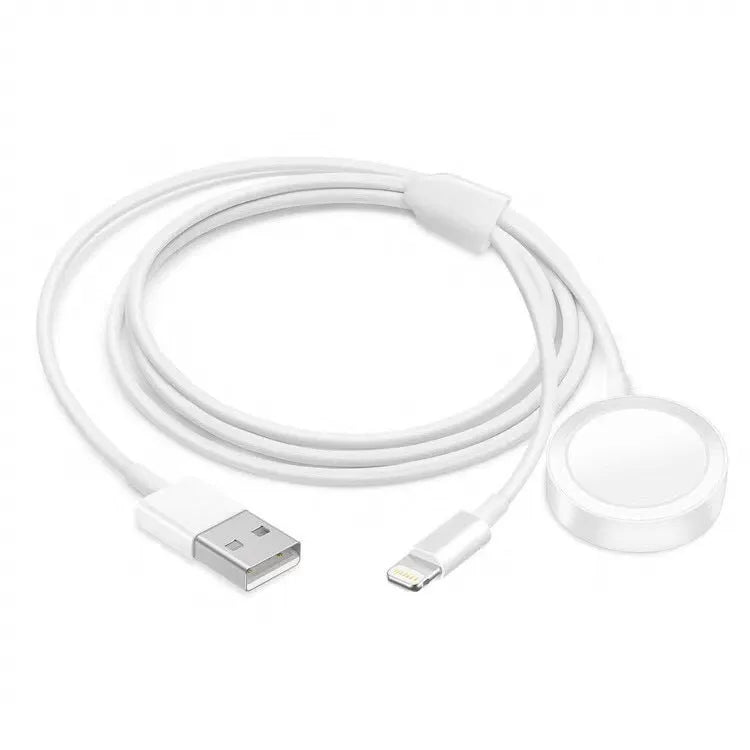 White two-in-one wireless charging device for watches with USB connector