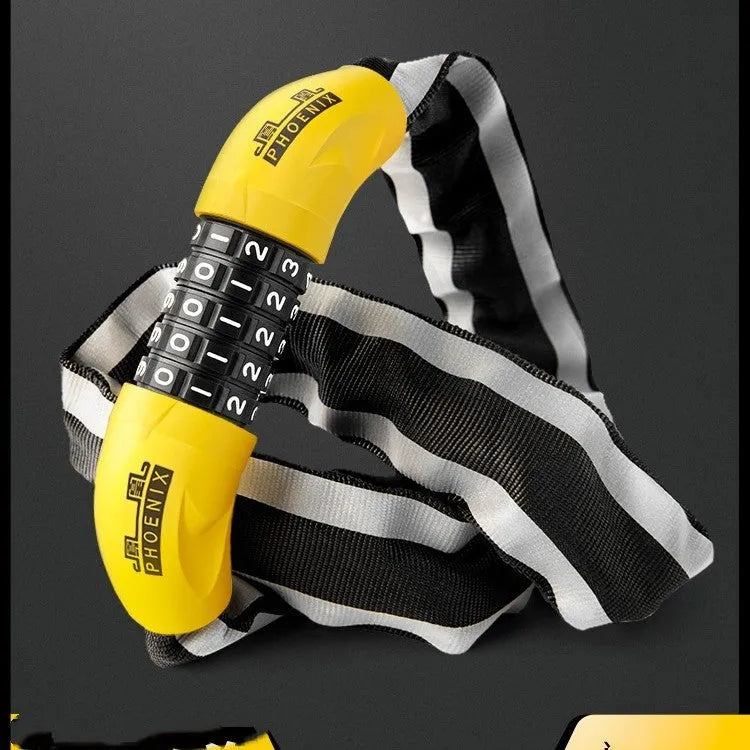 95cm zinc alloy bicycle chain lock in black or yellow with anti-hydraulic shear construction