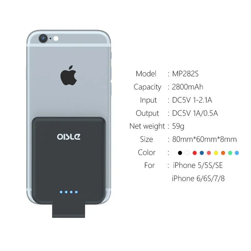 MP282P 4500mAh back clip battery power bank for iPhone Android USB-C in multiple colours