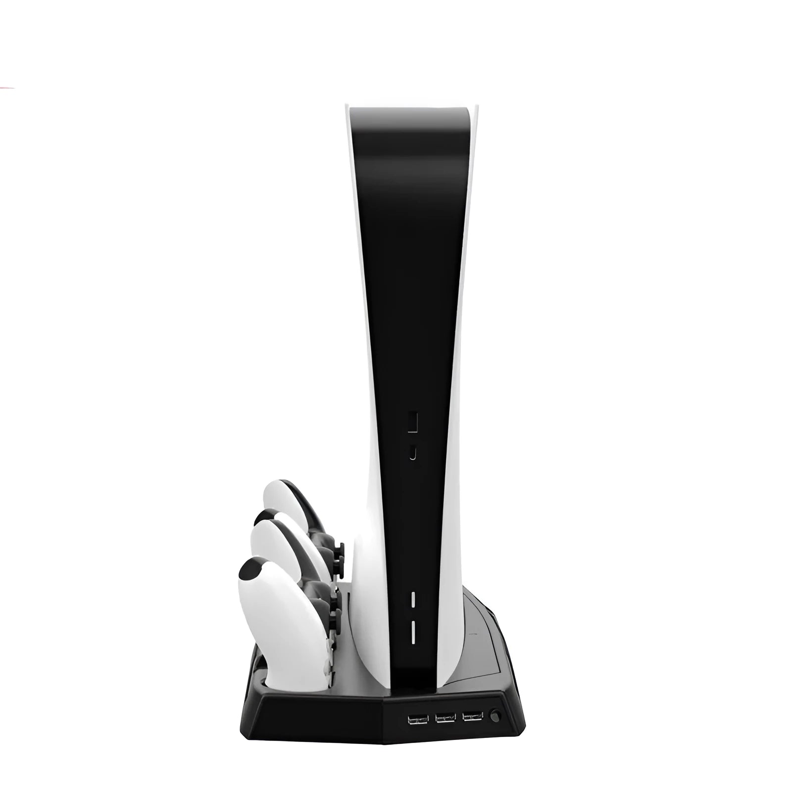 Black multifunctional PS5 charging cooling fan base with USB hub and handle charger slots