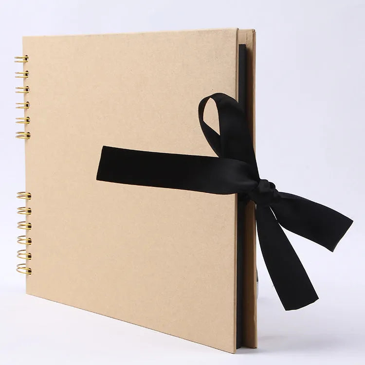 DIY handmade photo album with coil spiral binding showing black and yellow cover options