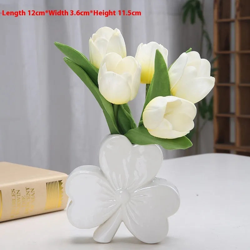 European-style ceramic desktop vase in light green colour, 15cm wide