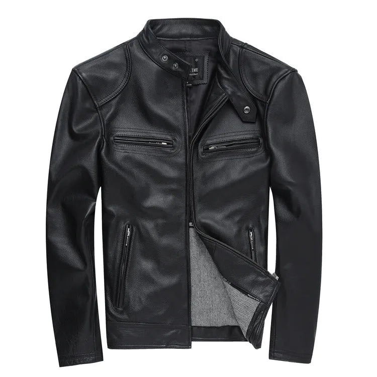 Black polyurethane leather casual jacket for men, Asian sizing available from M to 3XL