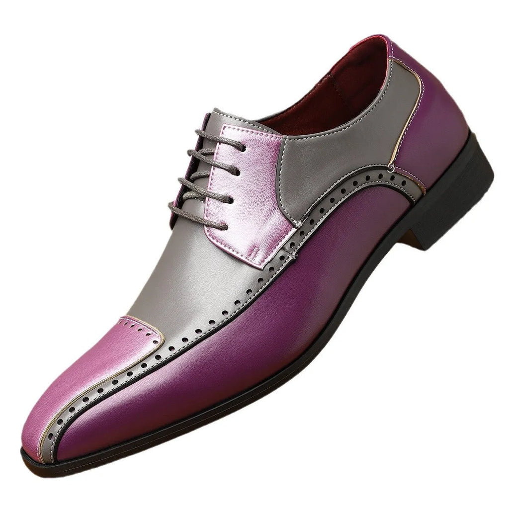 Men's black low-top casual shoes with a PU leather upper, leather toe cap, and visible stitching detail on a white background.