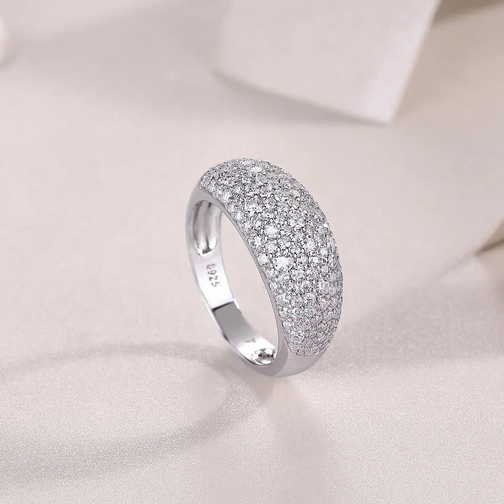 Moonlit Night Stars wedding ring set with moissanite diamond on platinum-plated S925 silver band, gift box with GRA certificate